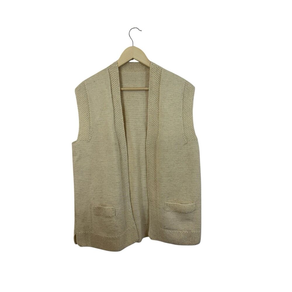 Vintage X-Large Sweater Cardigan Vest Gilet Sleeveless Wool Handknit Womens READ
